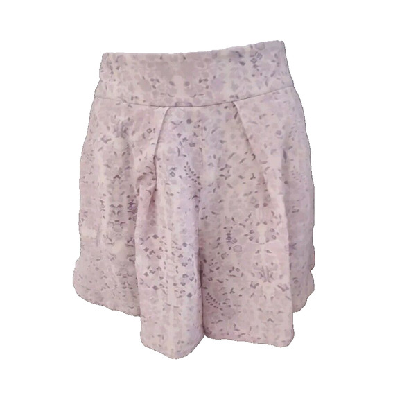 COTTAGECORE Lilac Floral Silk REBECCA TAYLOR Shorts Pleats Pockets Size 2 - Picture 2 of 4